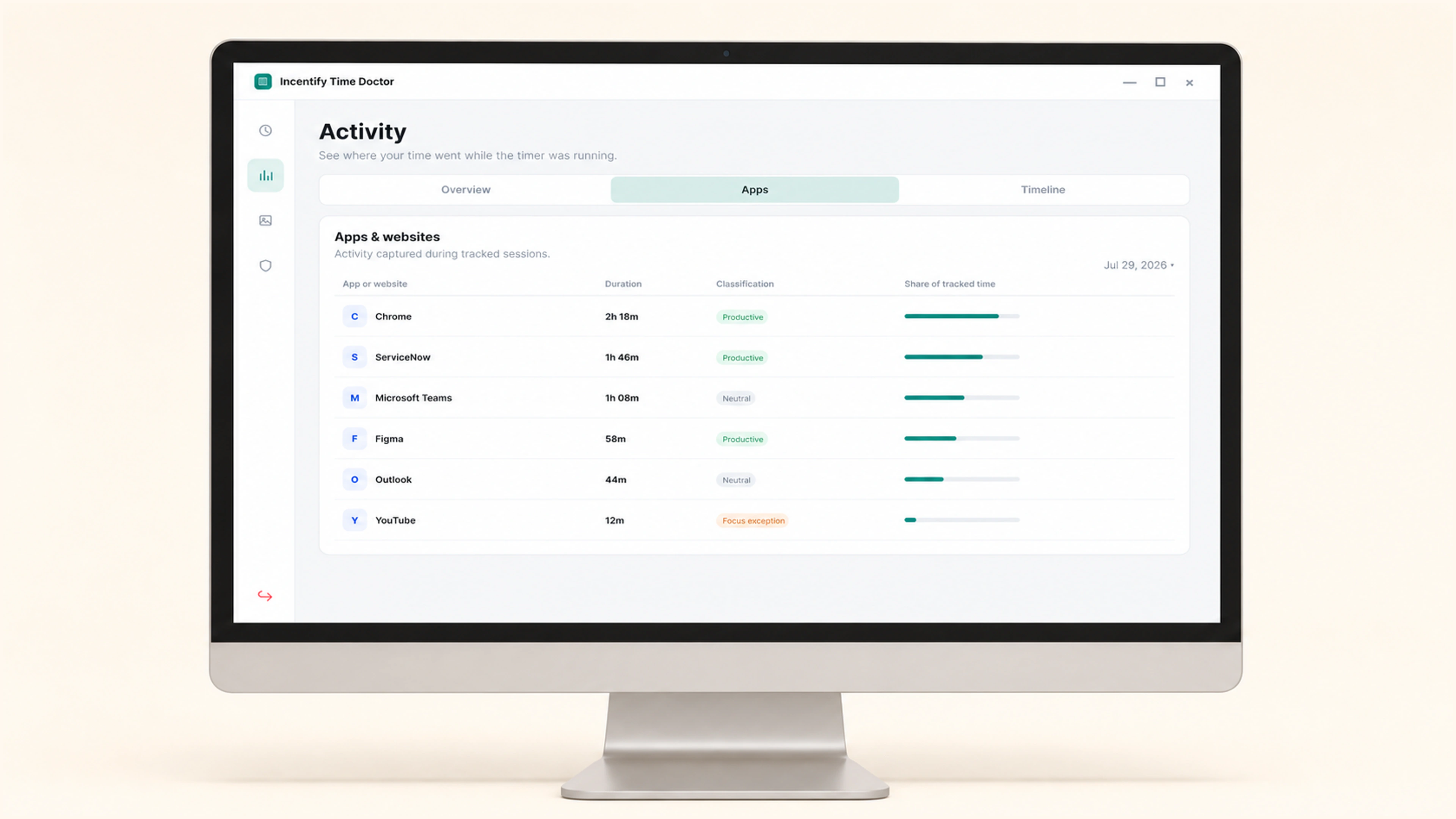 Desktop Tracker: Apps and sites explain where the time went.
