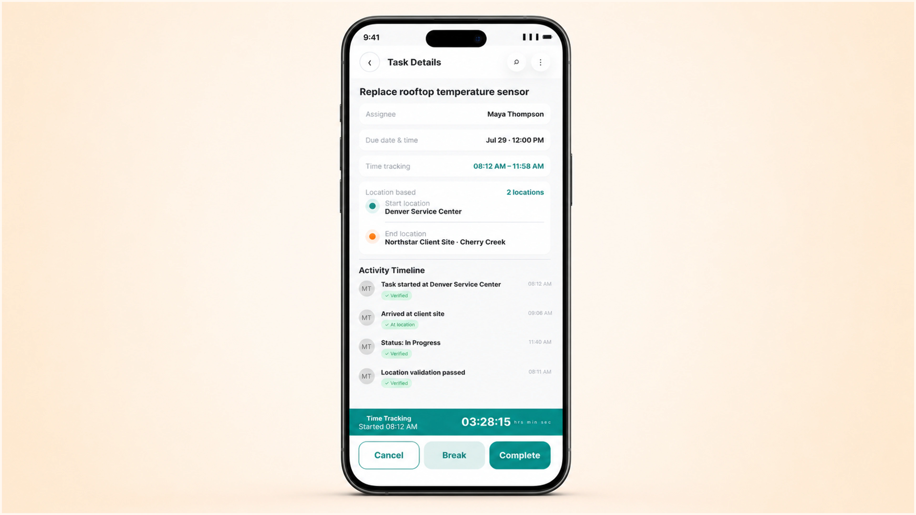 تتبع المهام: تتبع ساعات المهمة بدقة — بما في ذلك الاستراحات المستثناة.